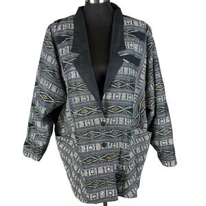 Vintage Thai Silk Handmade Art to Wear Jacket Oversized One Size 100% Silk Aztec